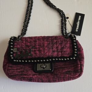 Karl Lagerfeld Fuchsia Tweed Shoulder Bag